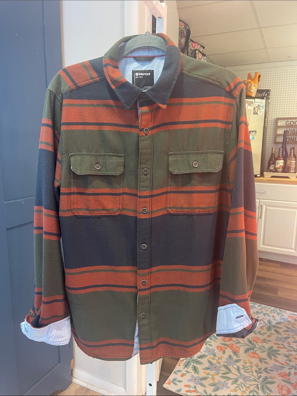 Marmot Green, Rust & Navy Striped Shirt Jacket